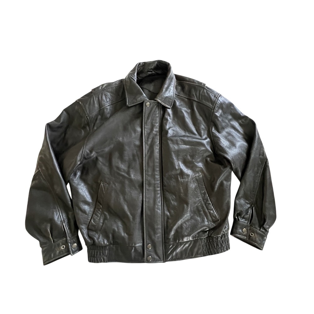 R&R Casuals Jacket Men XL Black Leather Bomber Vintage Heavyweight Coat - Picture 2 of 12